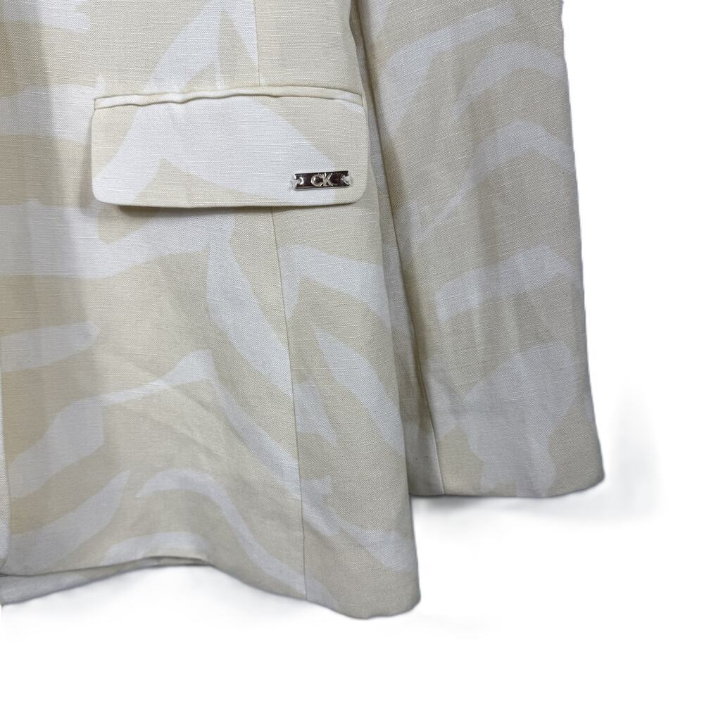 Calvin Klein light-colored Zebra-Print linen Single-Button Blazer Sz 4 - Picture 4 of 12